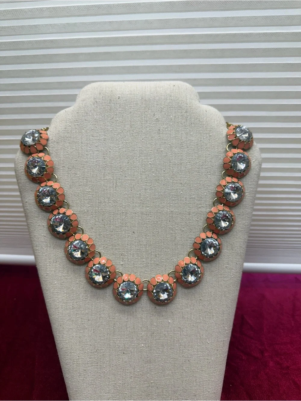 Vintage Rivoli Peach Enamel and Rhinestone Necklace